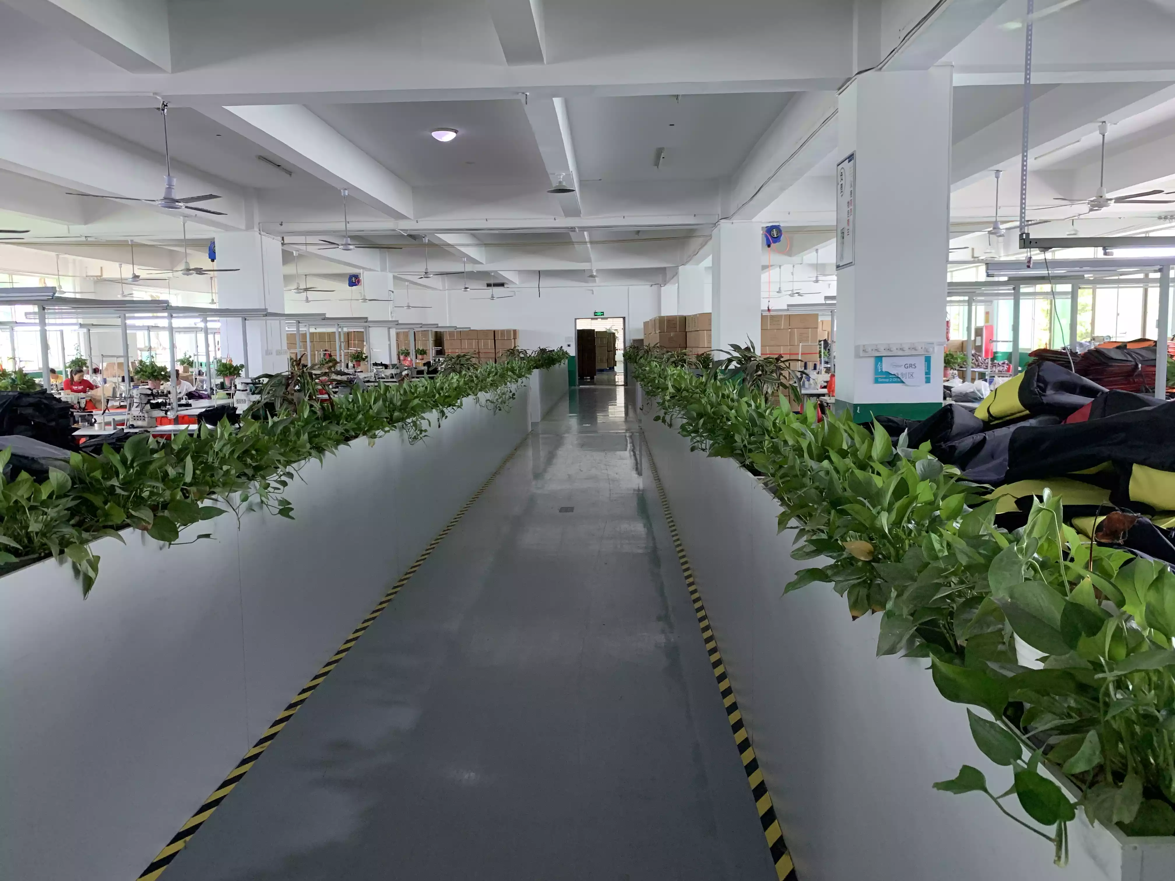 Wide view of the main custom bag production floor