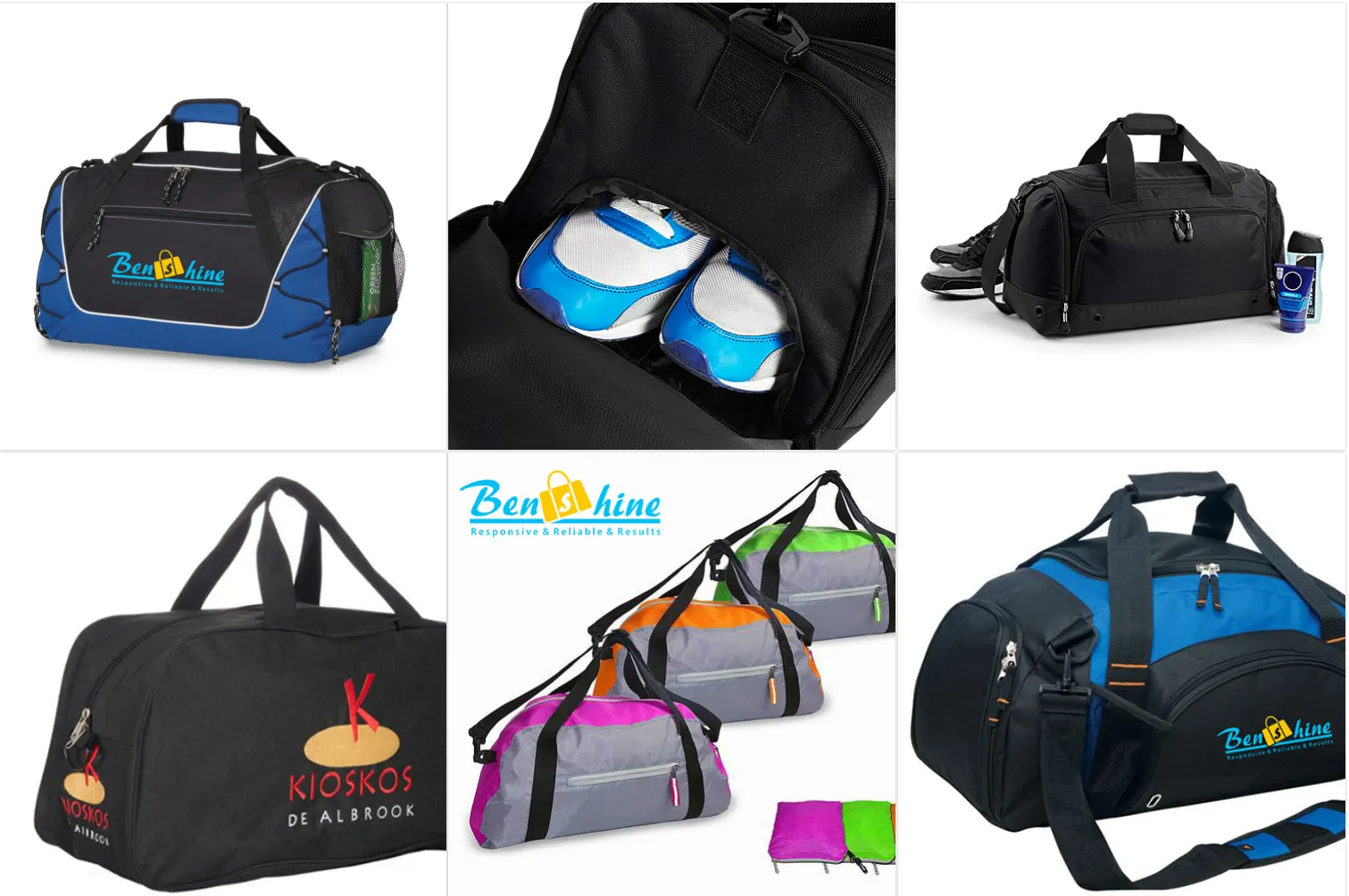 Custom travel and sports bag product examples