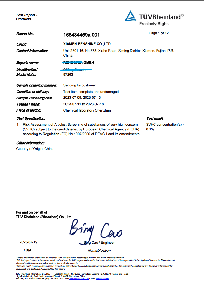 TUV REACH test report