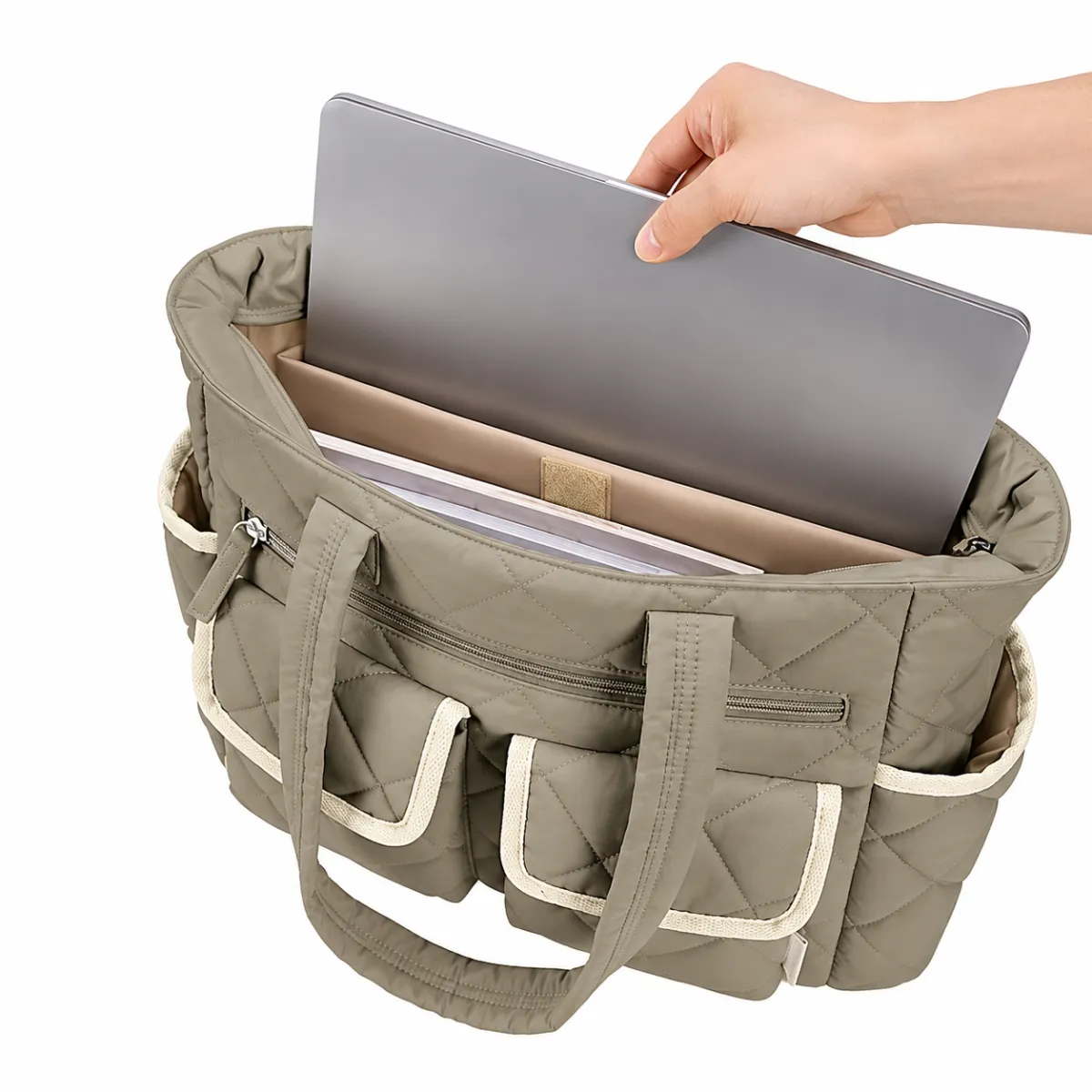Quilted Multi-Pocket Travel Tote Bag BSS-TT-009 product view — view 4