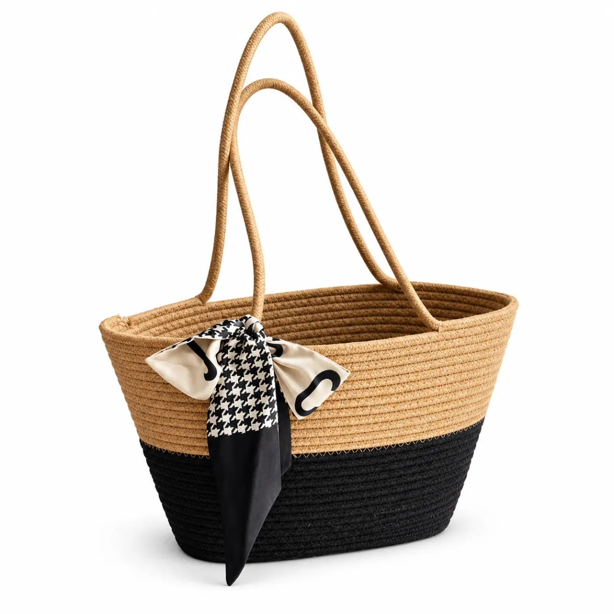 Woven Cotton Tote Bag with Lace Bow BSS-TT-012 product view — view 4